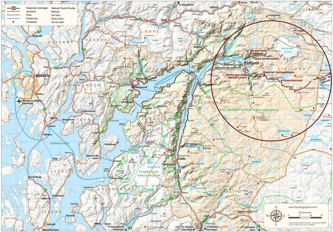 hardangerfjord Норвешка мапа