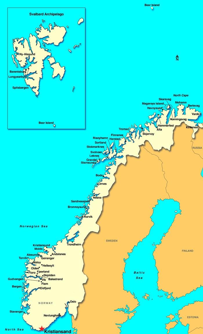 Карта на kristiansand Норвешка