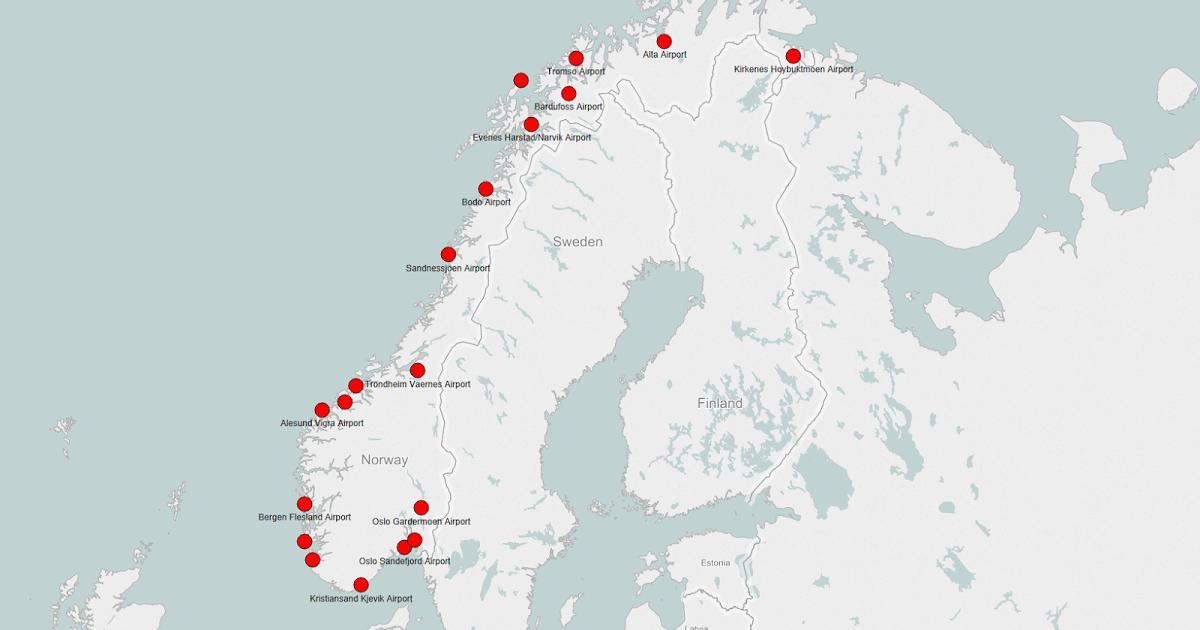Карта на Норвешка аеродроми