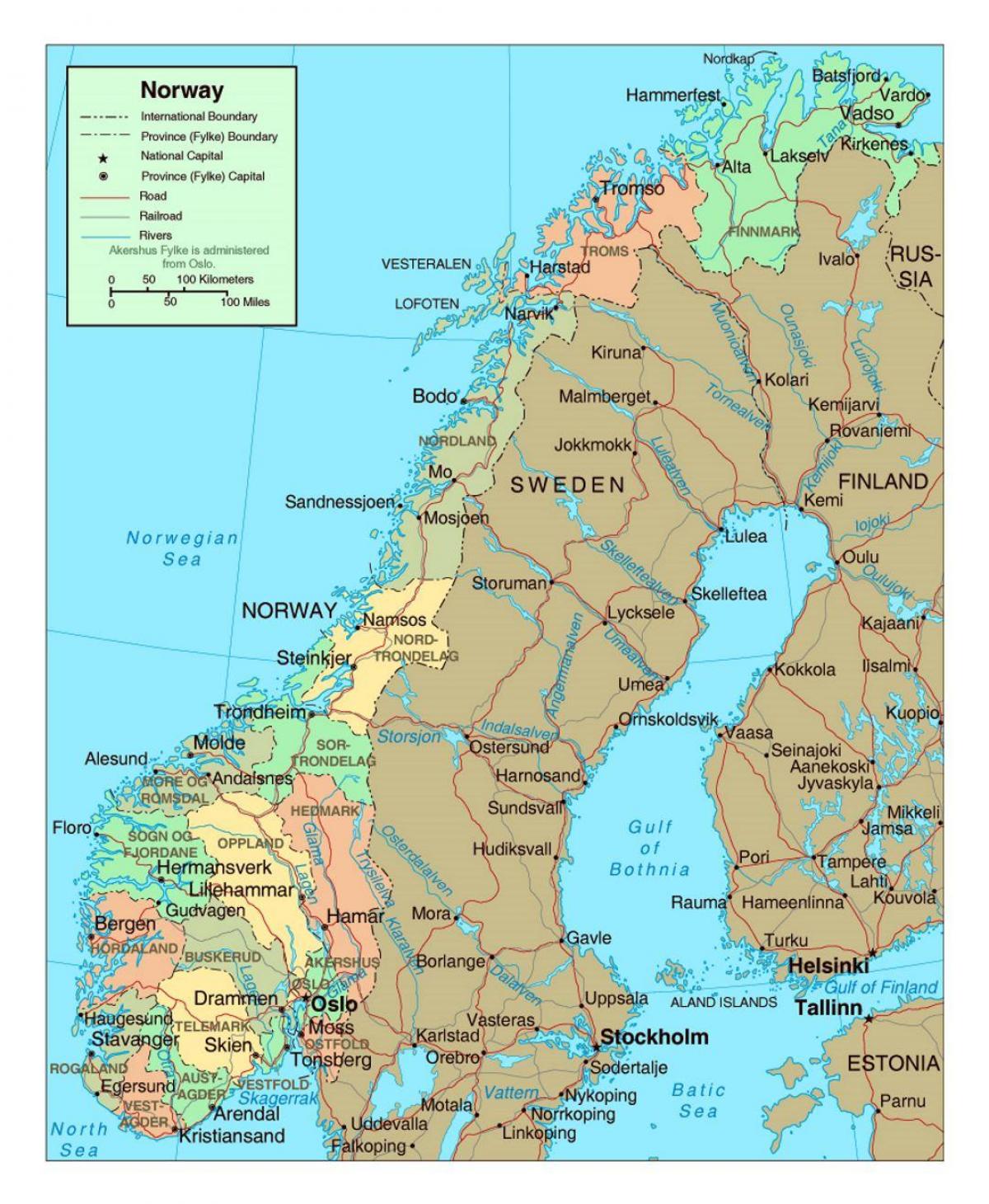 карта на Норвешка со градови