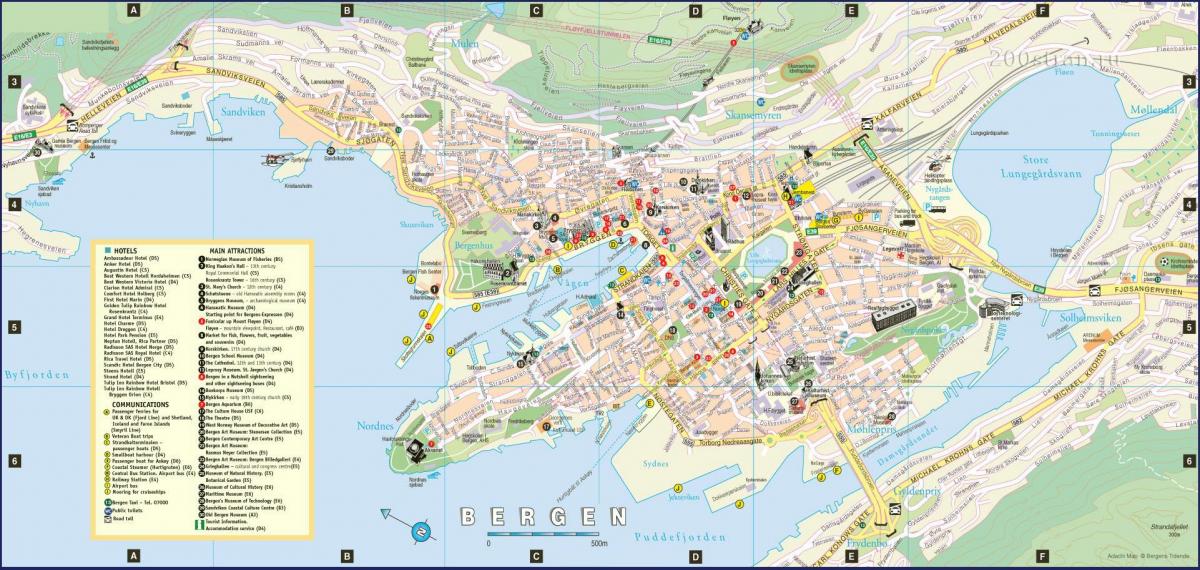 берген Норвешка мапа на градот