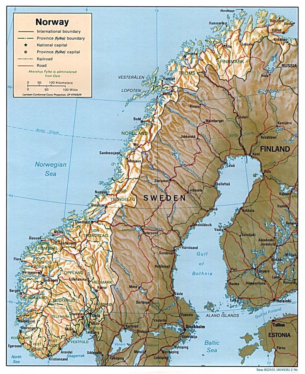 детална карта на Норвешка со градови