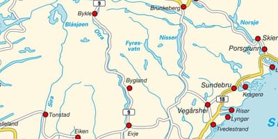 Карта на јужна Норвешка