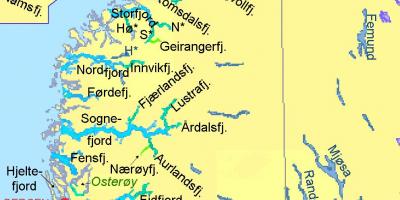 Карта на Норвешка покажуваат fjords